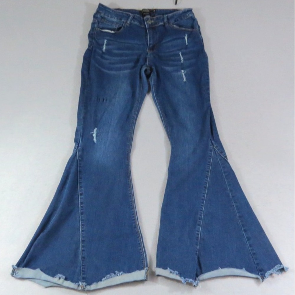 L&B Xtreme Flare Super Bell Bottom Jeans 14 Western Boutique Boho Retro Blue EUC